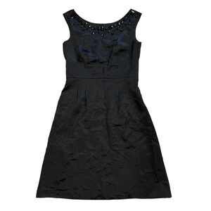 Ann Taylor Loft Black Satin Jewel Dress 6